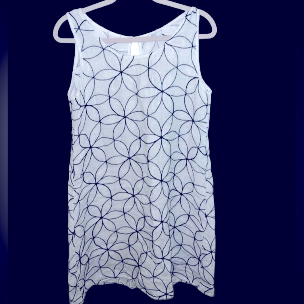 Kaktus sz med Pale Blue & Navy Retro Linen Dress